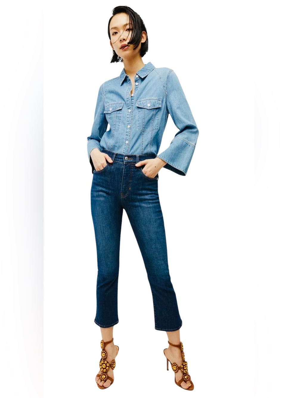 Veronica Beard Clarly Kick Flare High Rise Jeans.
